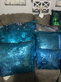 PILLOWS COJINES DE SEQUIN LENTEJUELA AZUL