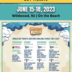 Two Tickets To The Four Day Barefoot Country Music Festival 6/15-6/18