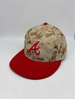 Atlanta Braves Hat Tan Red Size 7 3/8 Digi Camo Memorial Day New Era 59Fifty