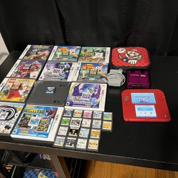 (READ DESCRIPTION) 27 Games Rare Red Crimson Used 3ds Switch Nintendo 2ds 2011 Stylus Charger Case Mario Kart 7 Rare Bundle