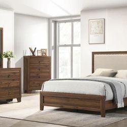 Mille Cherry Brown Upholstered Bedroom Set