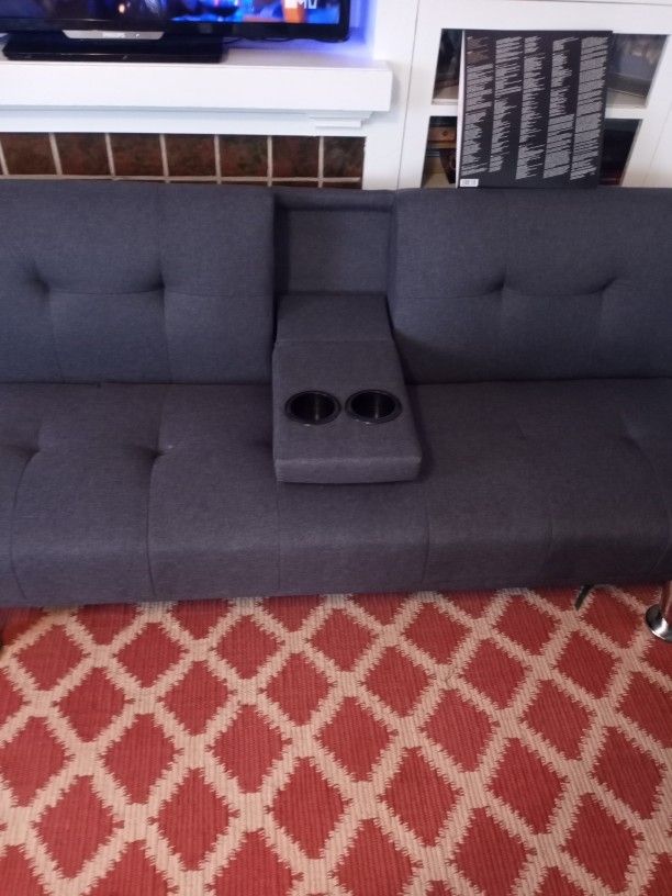Gray Futon With Cupholder