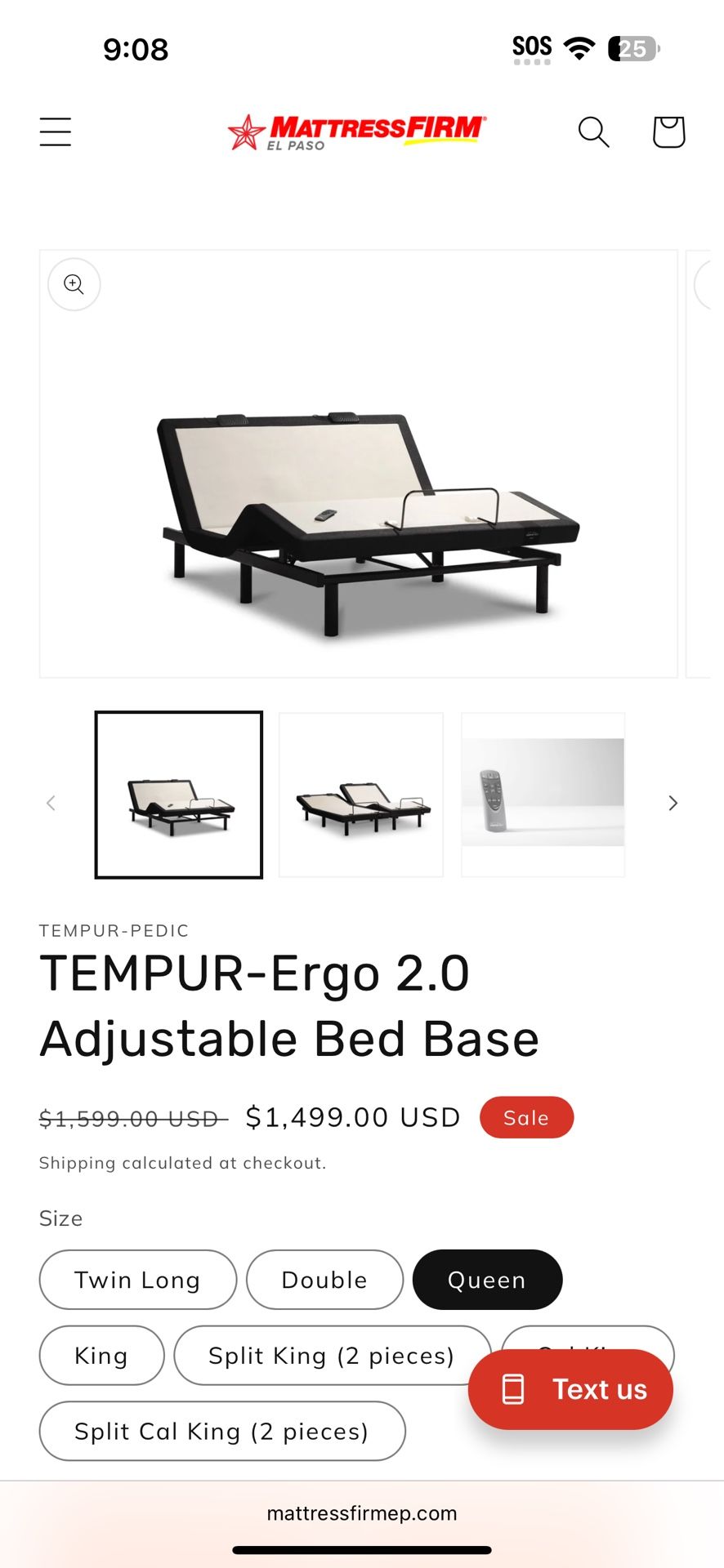 Queen Size Tempur-Pedic Tempur-Ergo Head And Foot Admissible Base W/Memory Foam Mattress