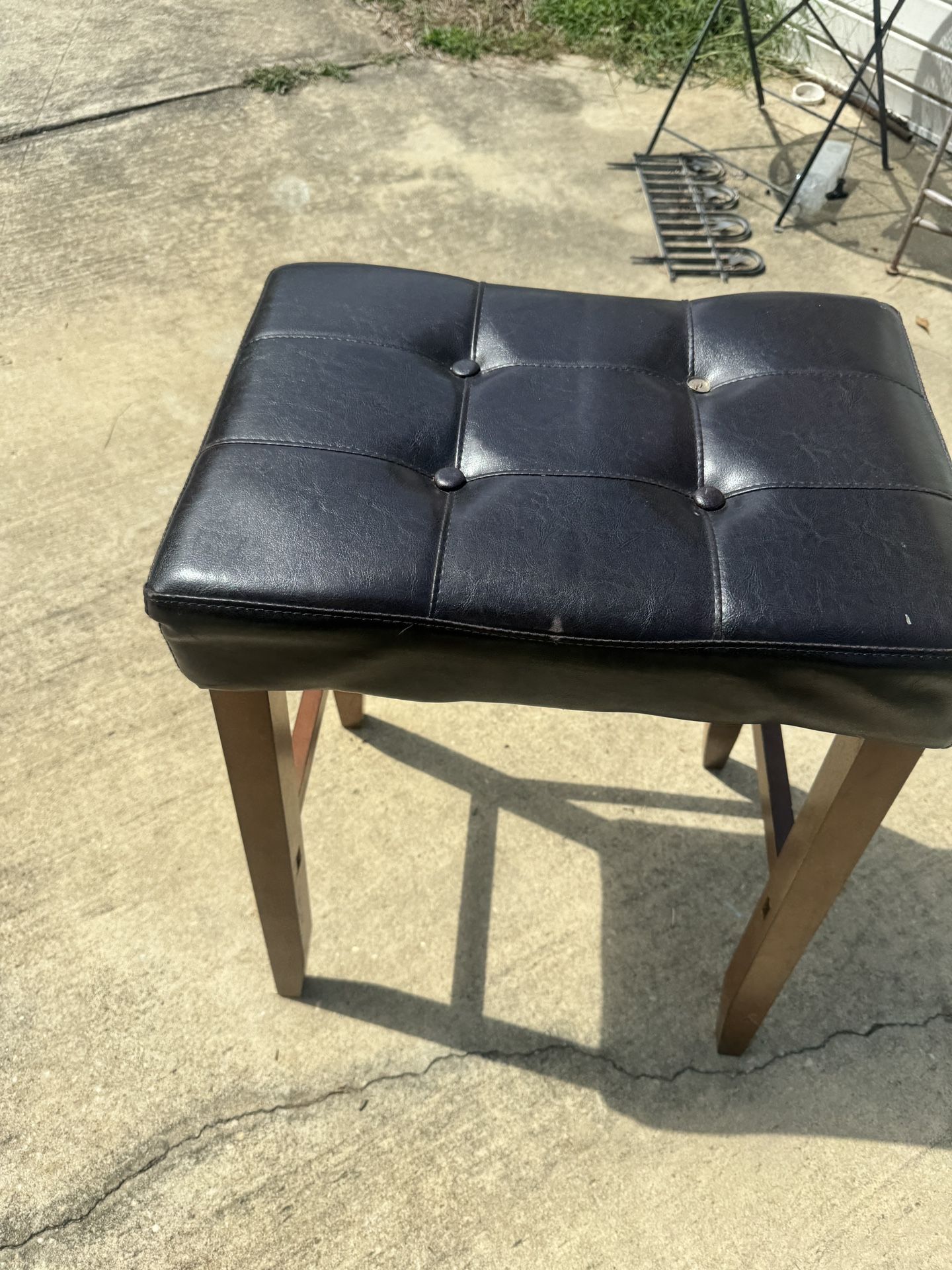 Faux Leather Bar Stool – Tufted Black Seat with Wood Legs (Counter Height) 