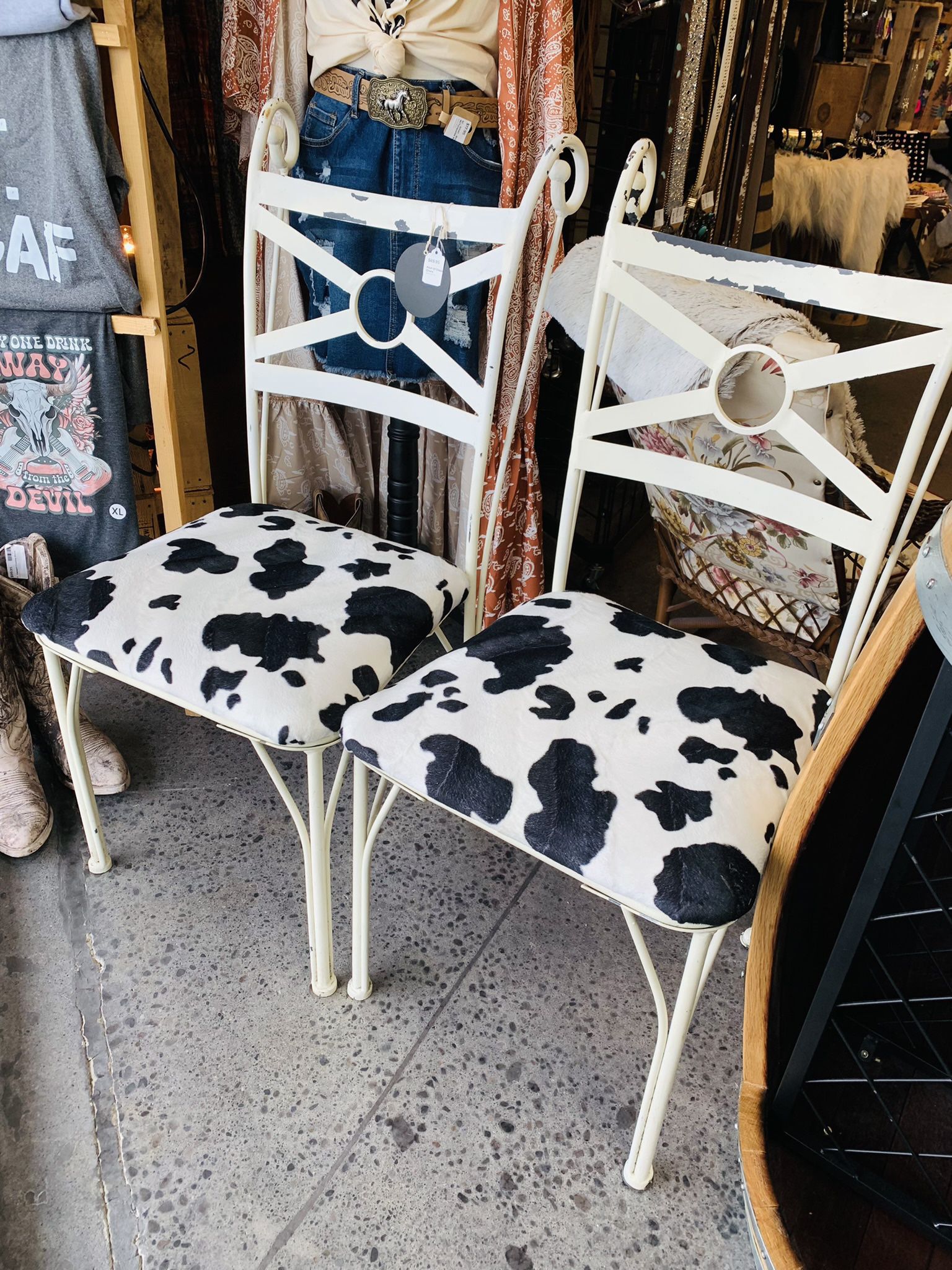 Pair Of Faux Cowprint Chairs 