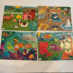 4 Animal Puzzle Sets for Kids Farm, Dino, Jungle and Zoo