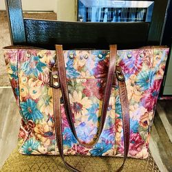 Patricia Nash Leather Solero Tote Fresco Bouquet Multicolor Floral Shoulder Bag