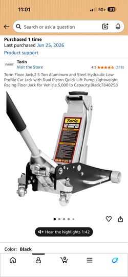 New Torin Floor Jack 2.5 Ton and (4) Big Red 3 ton jack stands