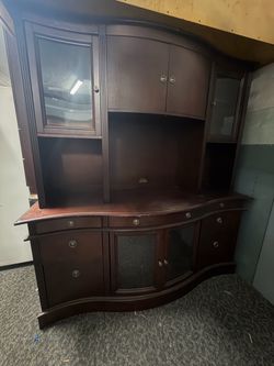 Lexington Serpentine Front Desk and Hutch with glass cabinet
