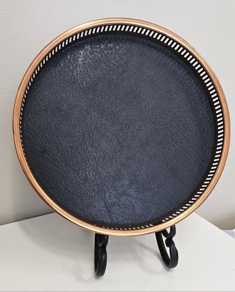 Vintage Copper Craft Guild Faux Leather Bar Tray