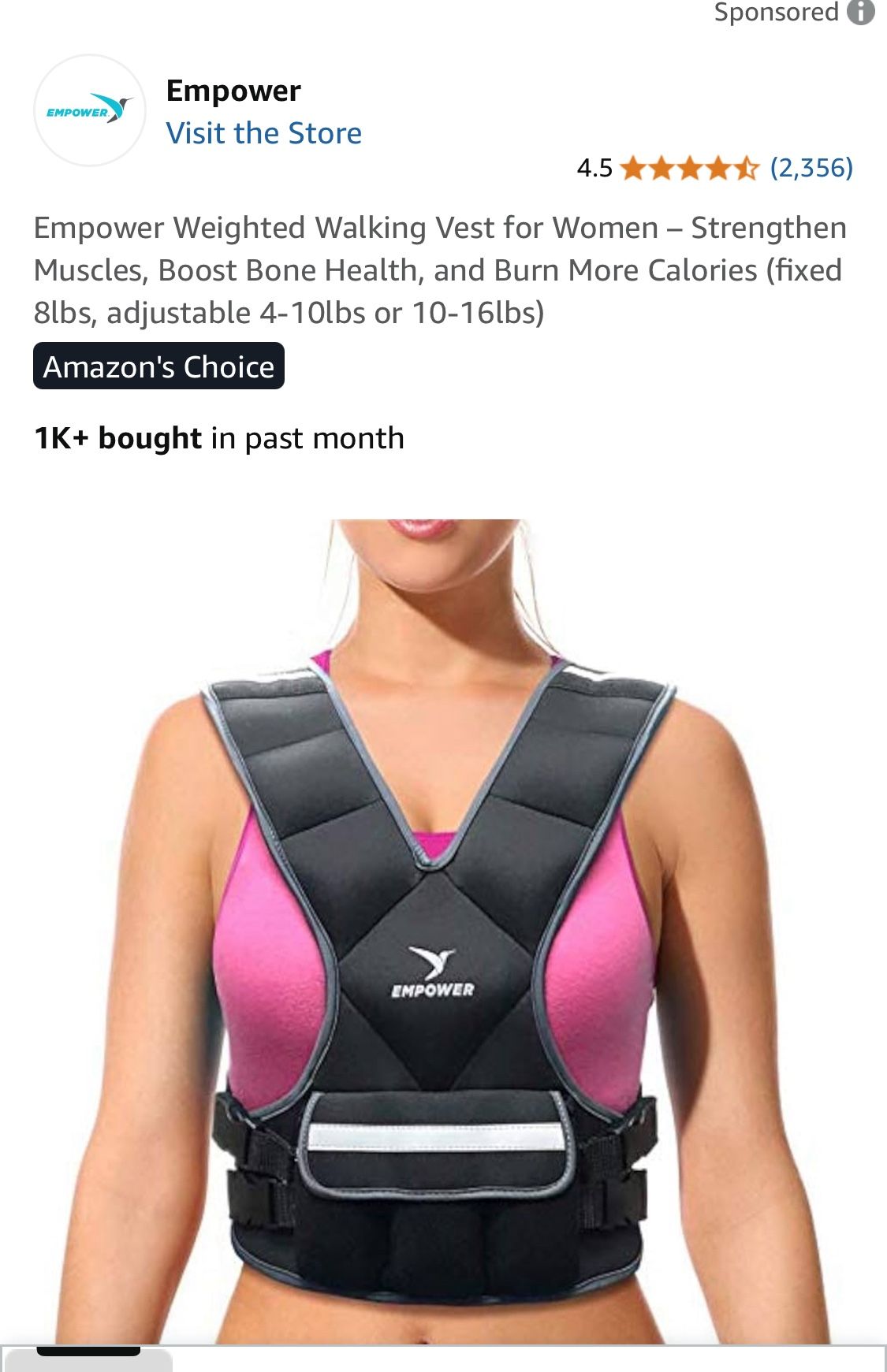 EMPOWER new adjustable weighted walking Vest for women