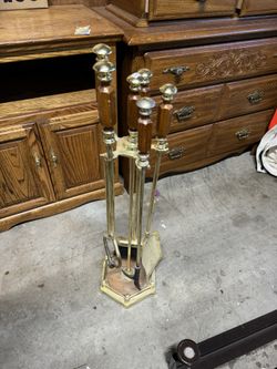 5 PCS Fireplace Tools Set Wrought Iron Fire Place Accessories Tools Holder with