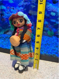 Handmade Peruvian Doll with Traditional Andean Clothing and Clay Pot