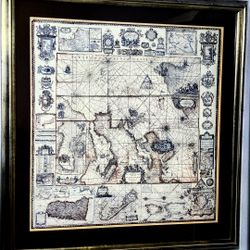 48"/48"Bronze Framed Piri Reis 1516 Map