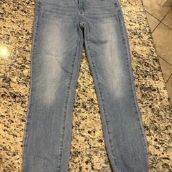 Paige Light Blue Frayed Hem Straight Denim Jeans Cotton 5-Pocket Women's Size 28