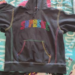 Supreme Black Multicolored Big Stitch Hoodie 