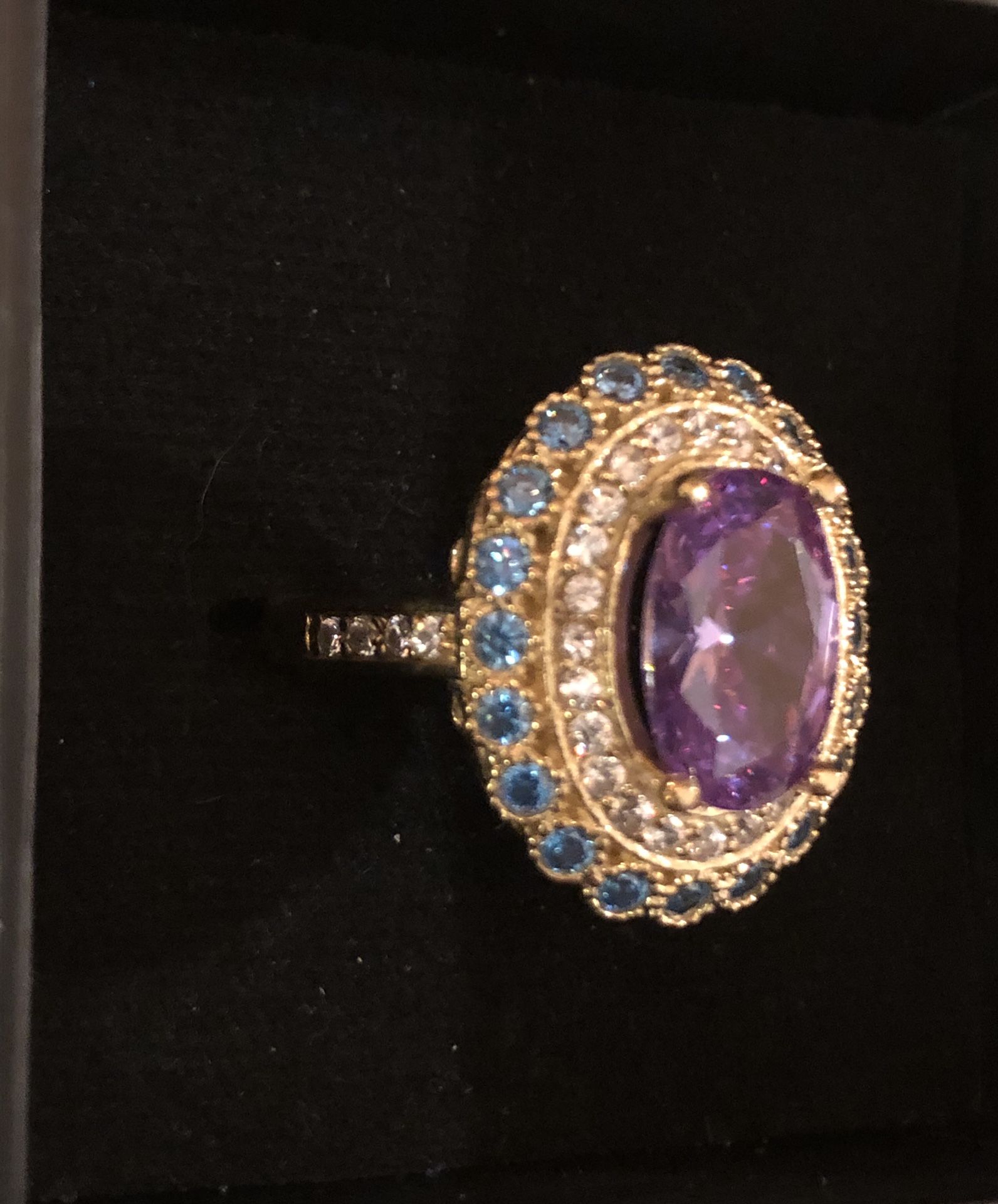 Amethyst & Aqua Silver & Bronze Oval Ring Size 9