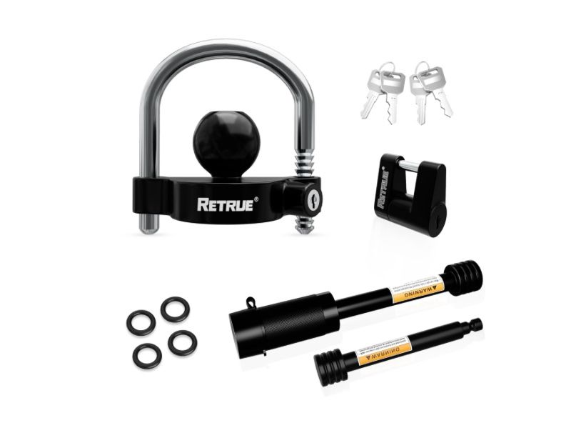 RETRUE Keyed Alike Trailer Lock Set Tow & Store Lock Kit Include Universal Coupler Lock & Dual Hitch Receiver Pin Lock & Trailer Tongue Lock, Black