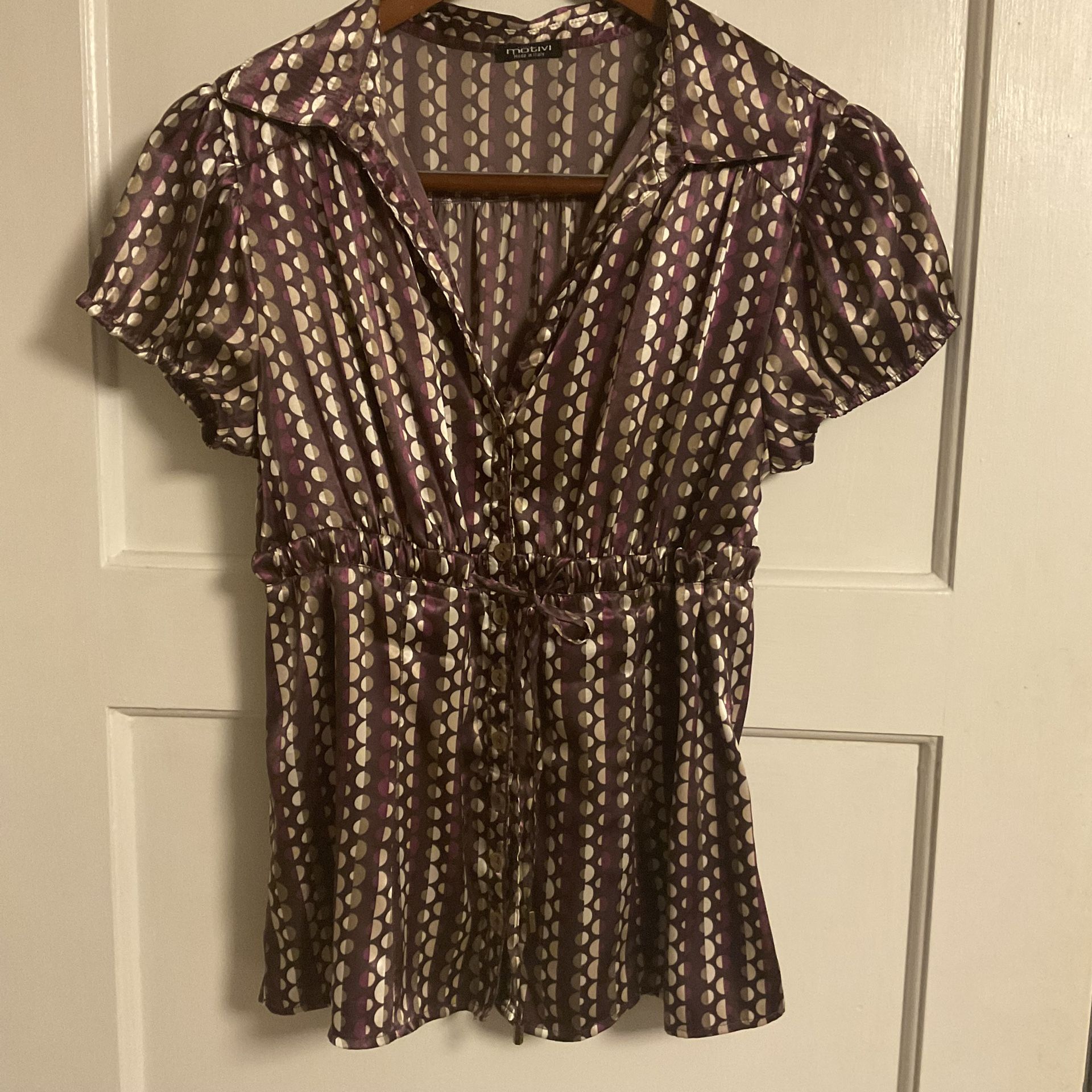 Vintage MOTIVI Italy Rare2Find Y2K Purple Geometric Shirt Satin $79