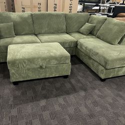 Sage Green Sectional W/ Storage Ottoman 