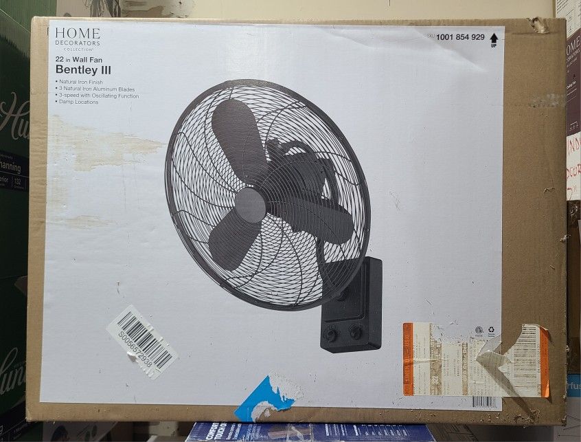 BENTLEY III 22in Outdoor Wall Fan. Natural Iron Finish