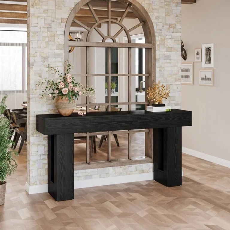 Tribesigns 63-Inch Long Console Table, Farmhouse Wooden Sofa Table Behind The Couch(Black)