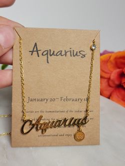 12 Constellation Zodiac Old English Letter Sign Pendant Necklace, Aquarius