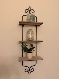 3-Tier Wall Shelf with Scroll Iron Frame