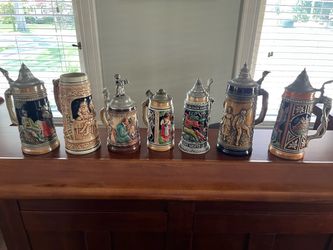 Set of 7 German Beer Steins with Lids