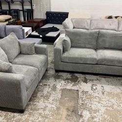 New Grey Corduroy Couch / Love Seat.  77x34; 61x34.  Free Delivery!