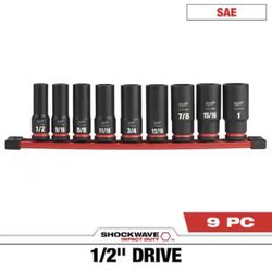 Milwaukee SHOCKWAVE Impact Duty 1/2 in. Drive SAE Deep Well Impact Socket Set (9-Piece