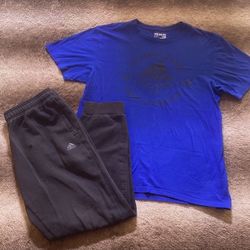 ADIDAS 2 piece outfit - t shirt and joggers - blue & black - Men’s size Large