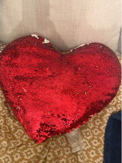 Reversible heart sequin pillow