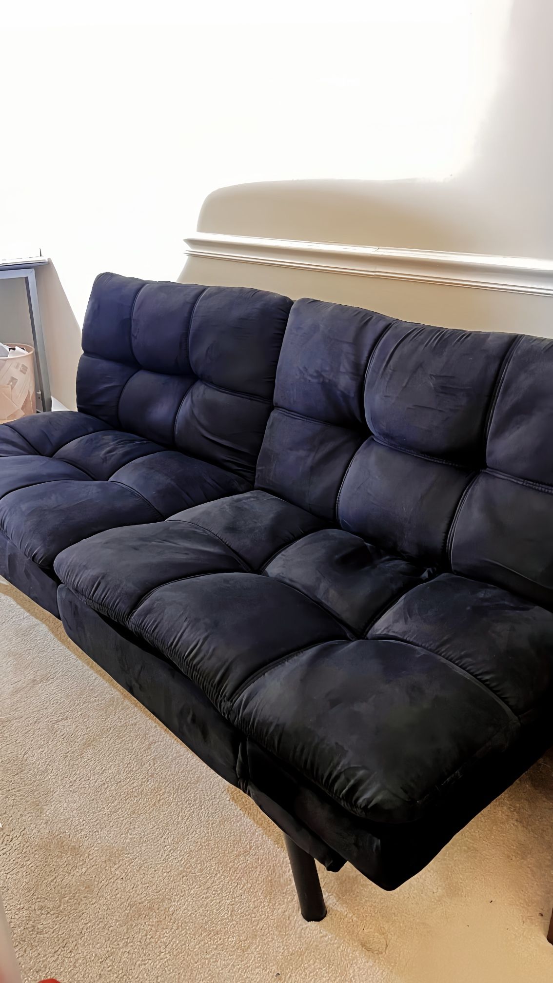 Black Velvet Luxurious Feel Futon Sofa Bed