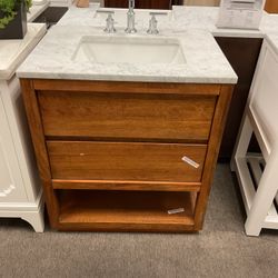 30” Brown Solid Wood Bathroom Vanity With Marble Top (V1258)