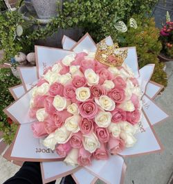 100 Pink & White Rose Bouquet 