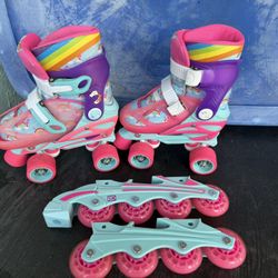 Roller Derby 2-In-1 Inline & Quad Combo Skates Blue&Pink Size: J 12-2 Adjustable