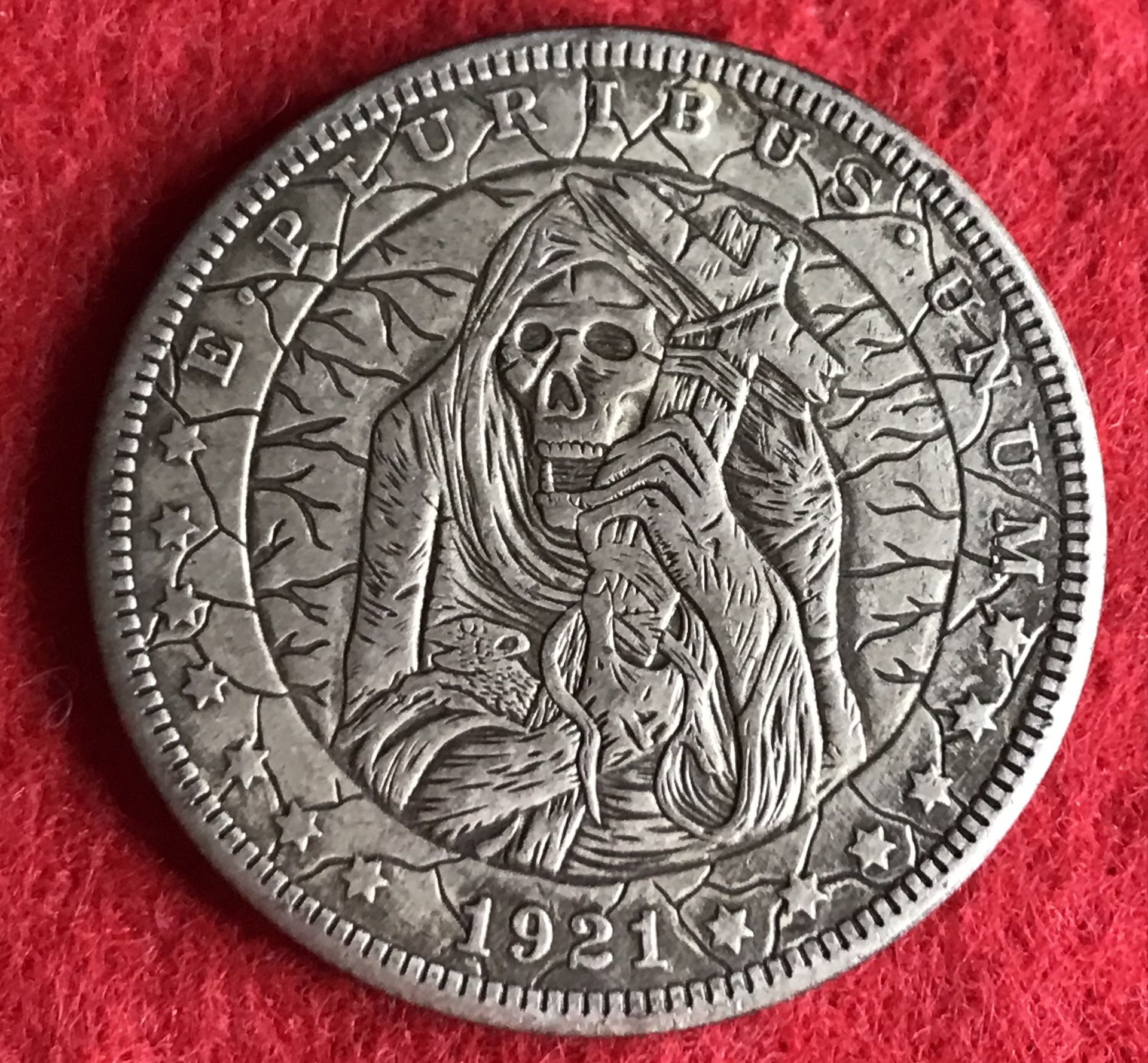 Demon Carrying Cross Coin. First $20 Offer Automatically Accepted. Shipped Same Day