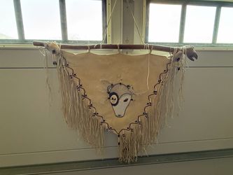 Native American Style Beaded Hide Wall Hanging