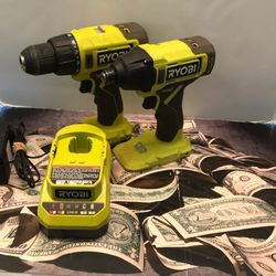 36064-1 2XRYOBI DRILLS WITH 1X CHARGER NO BATTERIES