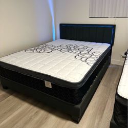 New queen bed frame with mattress