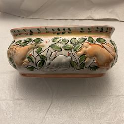 Hand Painted Ceramic Bowl  with Bunnies