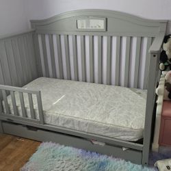 Graco Story 5-in-1 Convertible Baby Crib with Drawer and Reversible Headboard, Pebble Gray