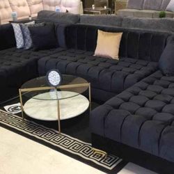 Brand New NOVA Arinan Black Velvet Double Chaise Sectional 