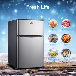 Walsh WSR31TS1 Compact Refrigerator,  Dual Door Fridge, Adjustable Mechanical Thermostat with True Freezer, Reversible Doors,3.1 Cu.Ft, Stainless Stee