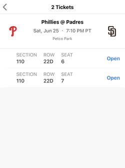 Padres Vs Phillies baseball Tix 6/25- 7:10pm