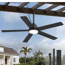 Brand New 52'' Outdoor Ceiling Fan with Light, Black Gazebo Hanging Fans, Plug-in Ceiling Fans, IP65 Waterproof, 6-Speed DC Motor, Remote/APP Control,