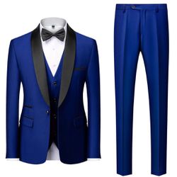 Royal blue Shawl Lapel Three-Pieces Men's Suit