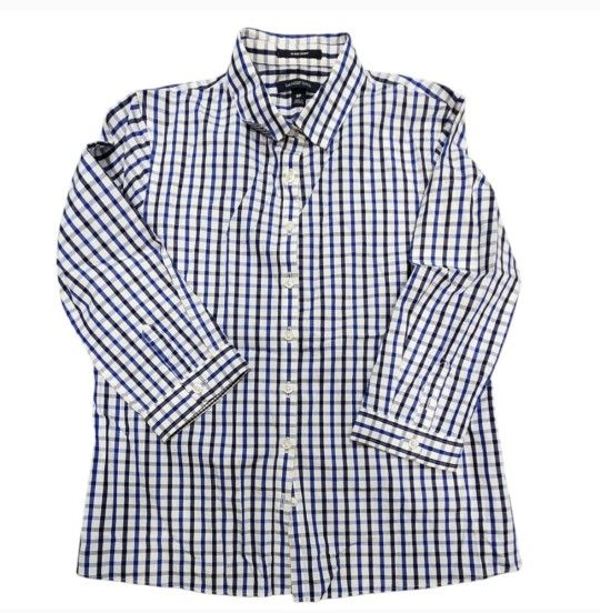 Vintage Lands End Size 8P Blue Plaid Button Down Shirt