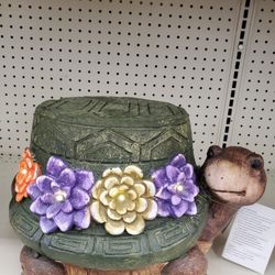 Solar LED Lights Flower Shelf Turtle Garden Statue Decor Decorative 15"